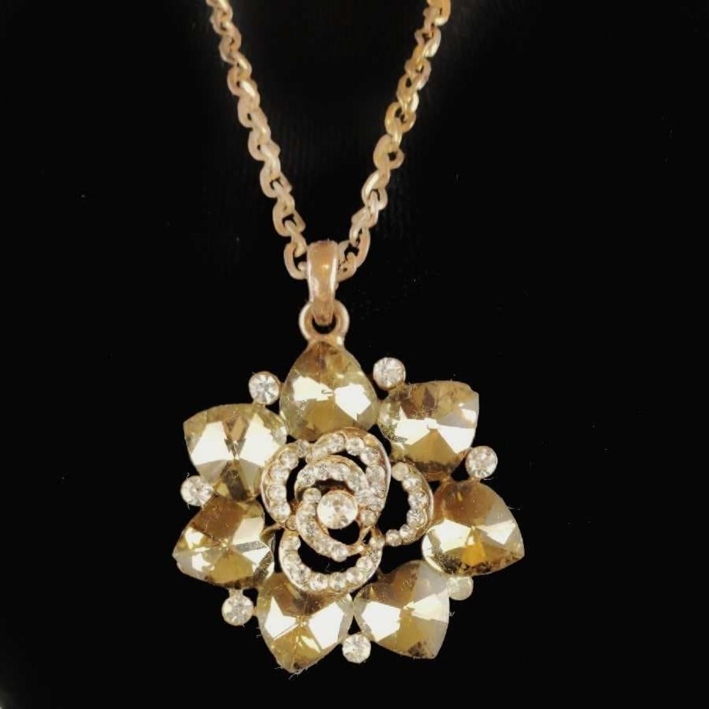 Vintage Necklace Pendant Faux Diamond Glass Women Christmas Holiday Formal - Picture 4 of 7